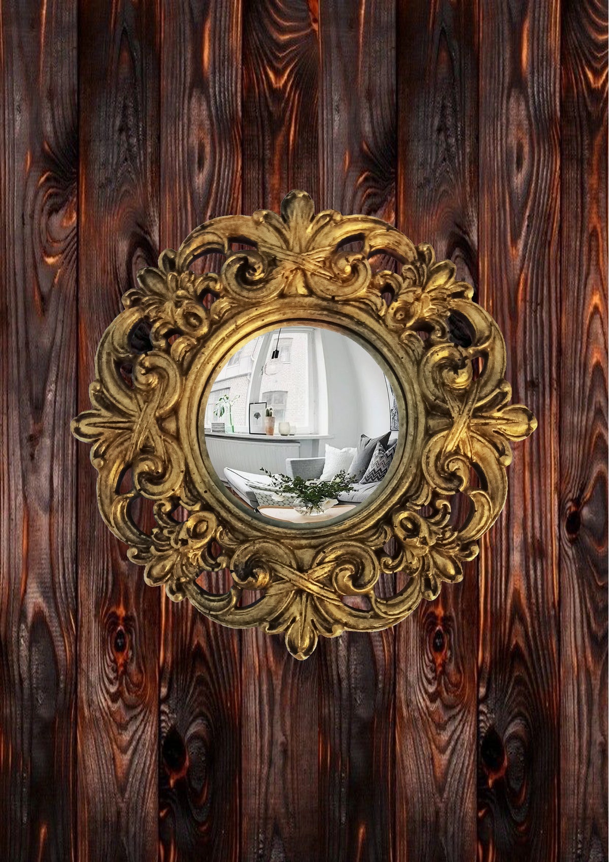 Bronze Baroque Witch's Eye Convex Mirror — Handcrafted Mystical Wall Decor