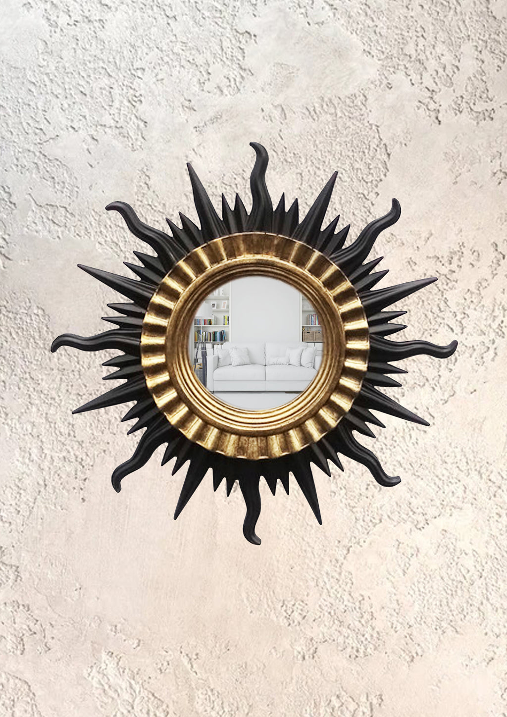 Sun Wall Mirror – Black & Gold