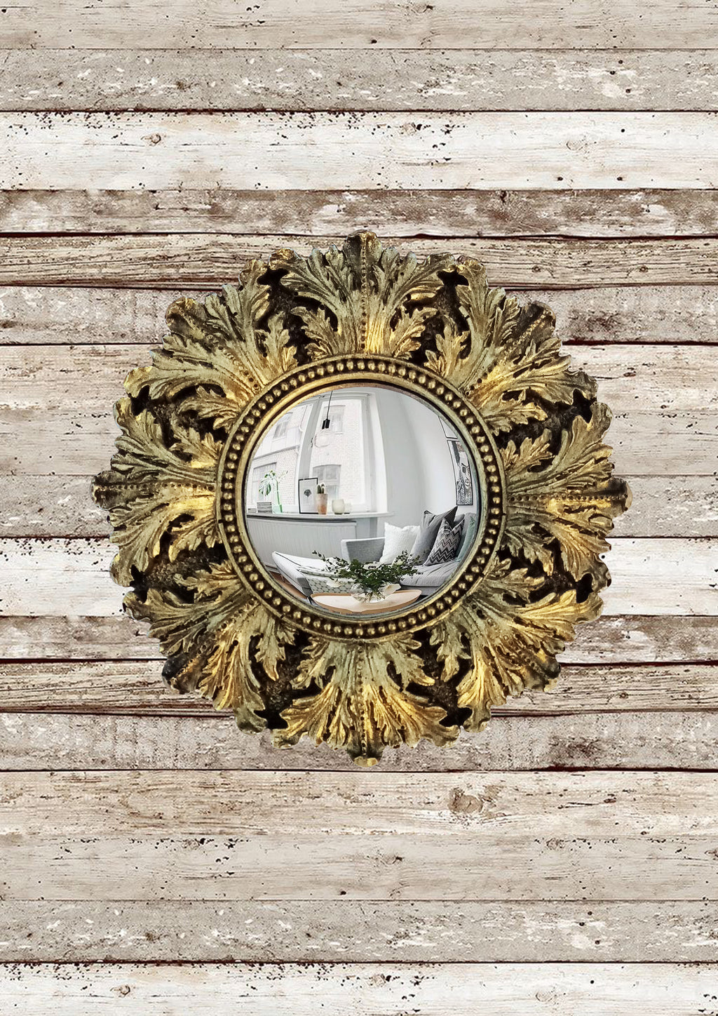 Black & Gold Acanthus Witch's Eye Convex Mirror — Handcrafted Mystical Wall Decor