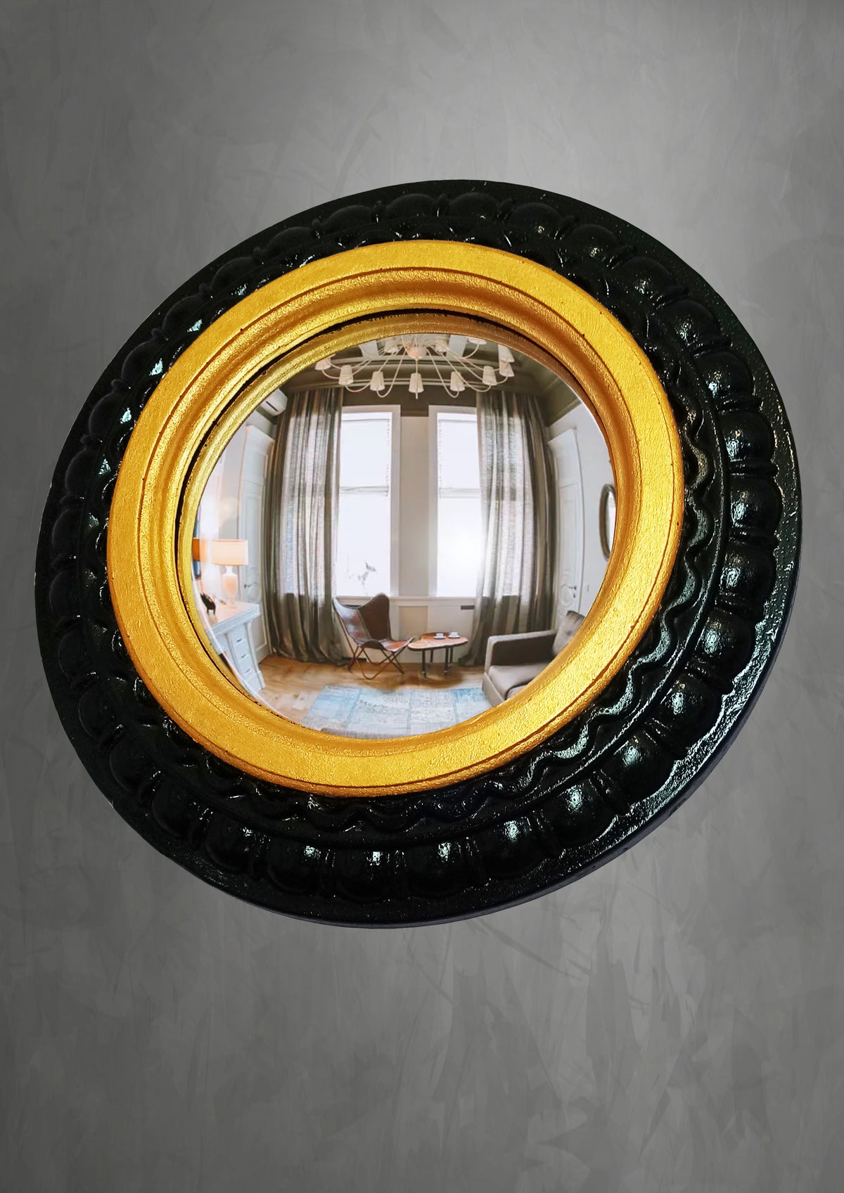 Black & Gold Witch's Eye Convex Mirror — Handcrafted Gothic Wall Decor