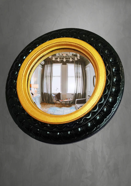 Black & Gold Witch's Eye Convex Mirror — Handcrafted Gothic Wall Decor