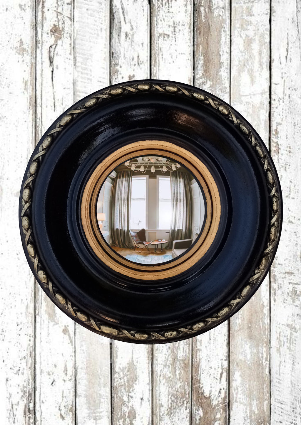 Black & Gold Regency Witch Eye Convex Mirror — Handcrafted Gothic Wall Decor