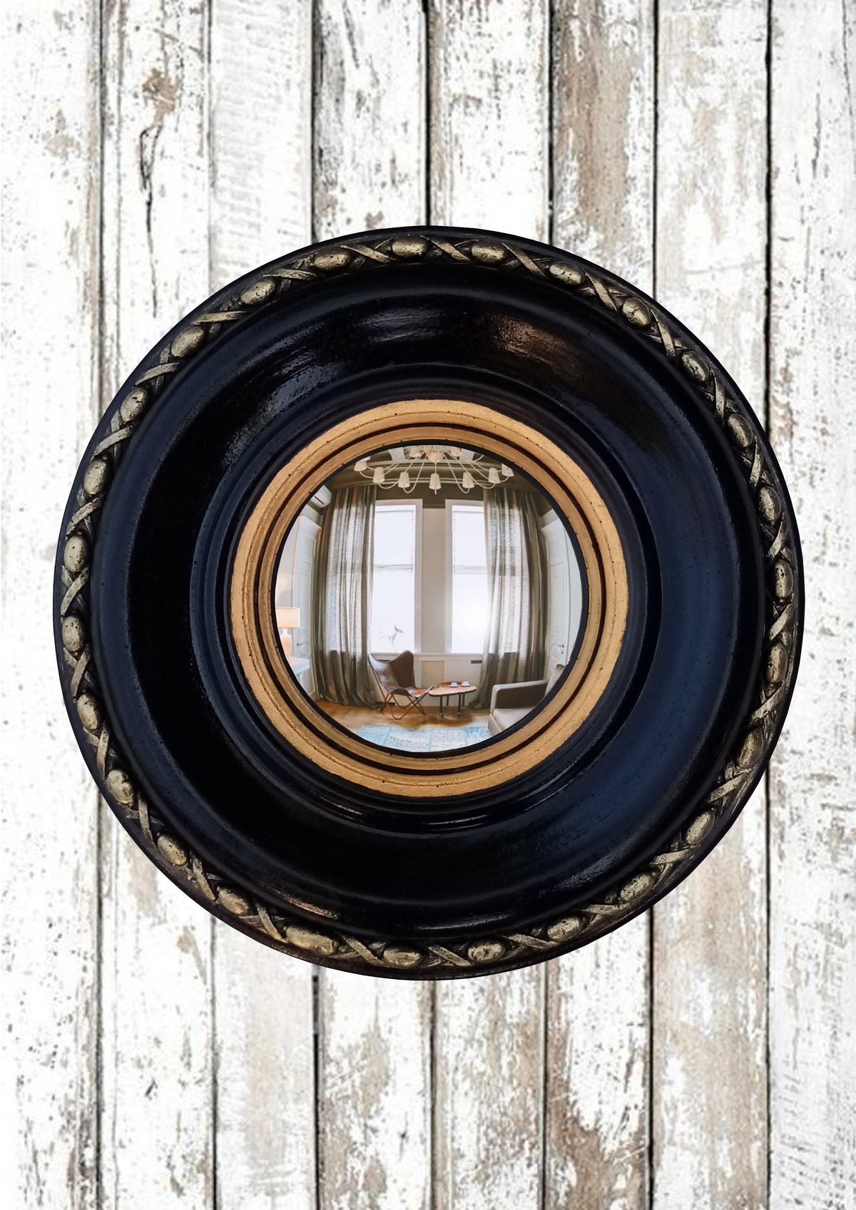 Black & Gold Regency Witch Eye Convex Mirror — Handcrafted Gothic Wall Decor