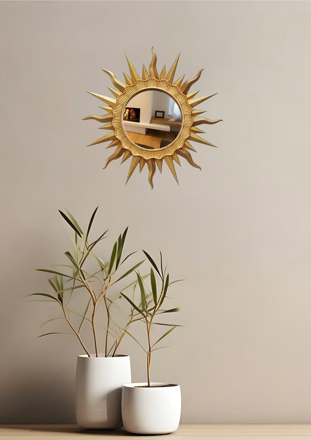 Handmade Gold Sunburst Mirror — Gold Patina Wall Decor 24.5 cm