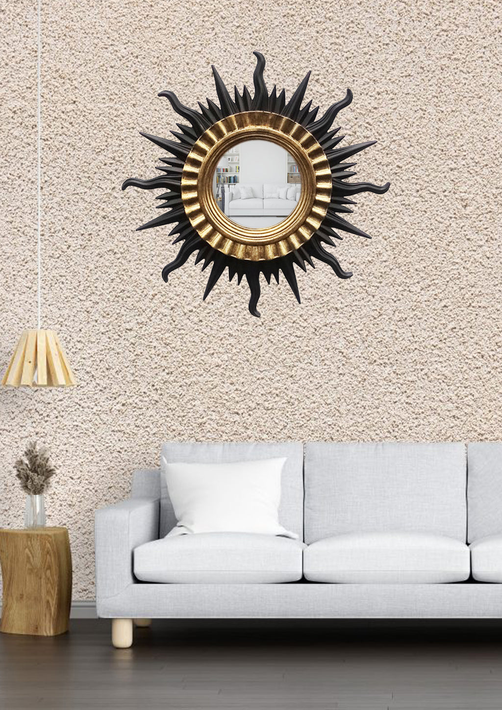 Sun Wall Mirror – Black & Gold