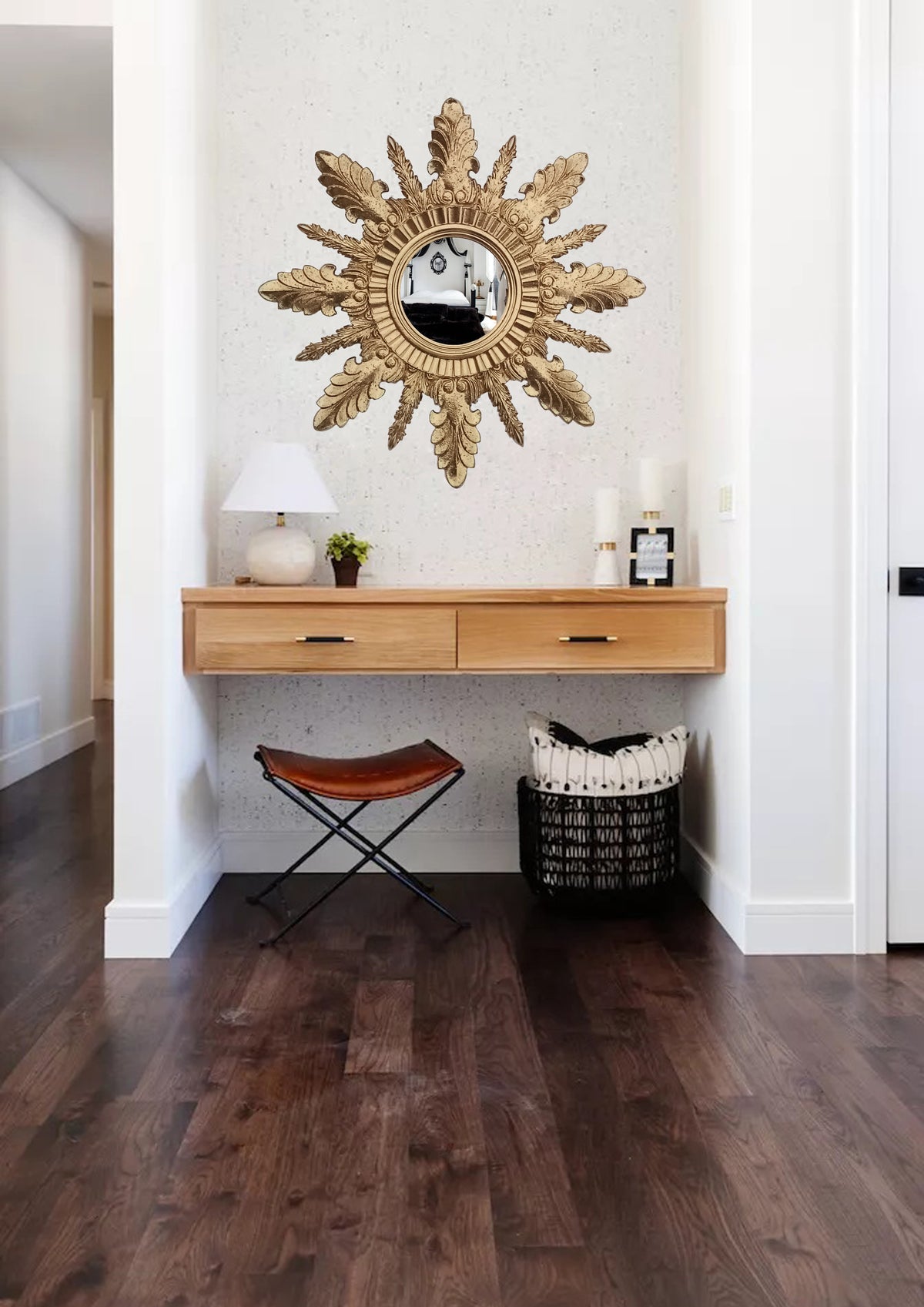 Handmade Gold Sunburst Mirror — Vintage Art Deco Wall Decor 37 cm