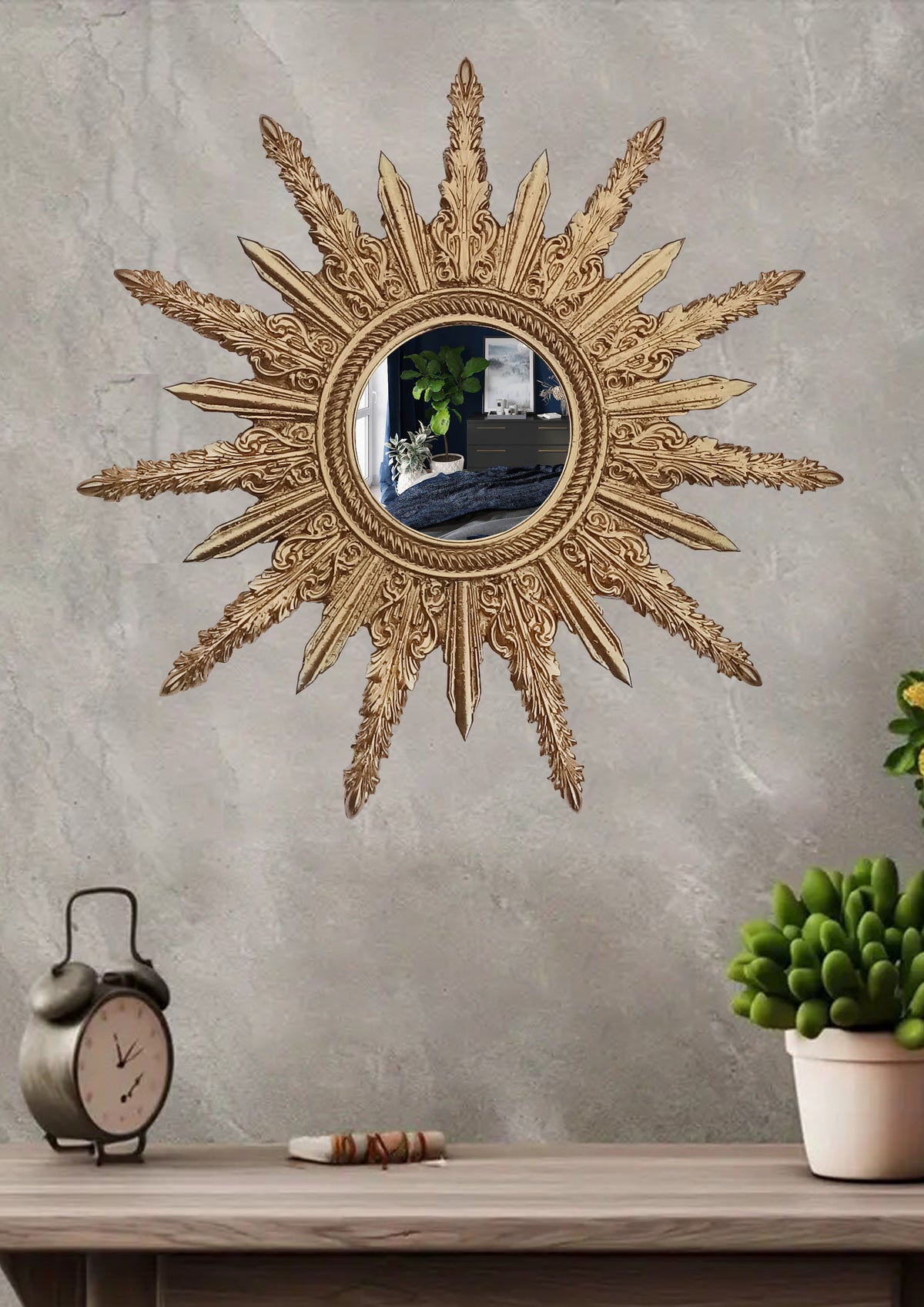 Gold sunburst mirror handcrafted vintage wall décor