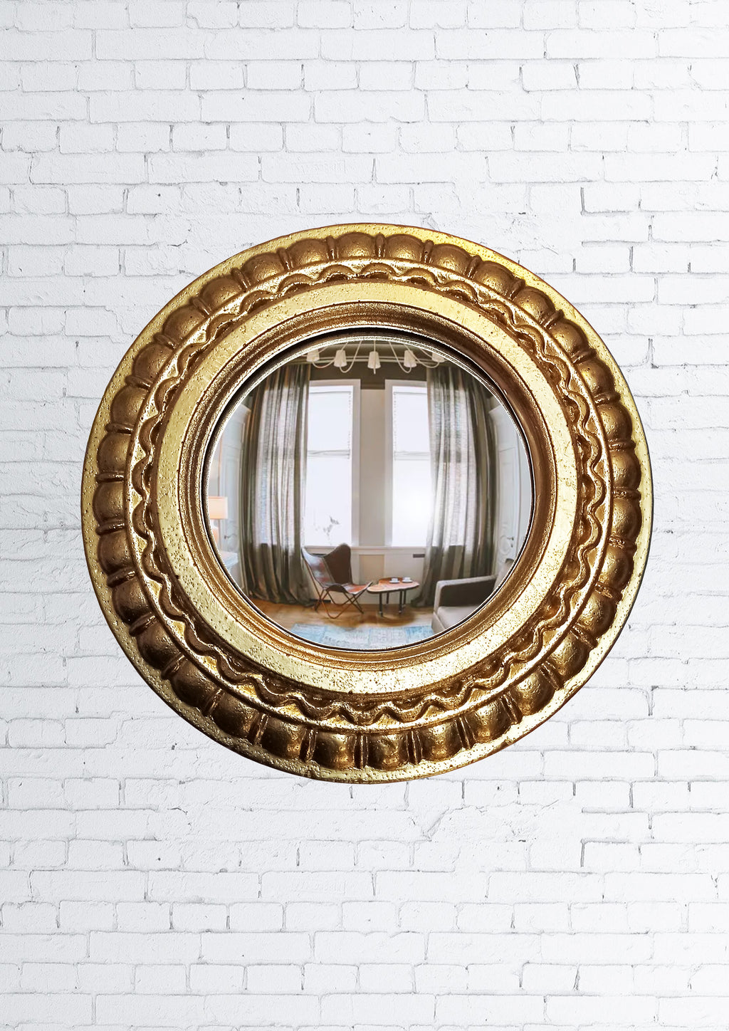 Golden Scalloped Witch's Eye Mirror — Handcrafted Mystical Wall Decor