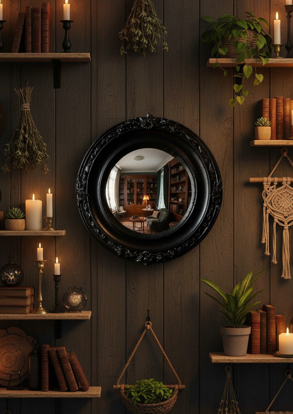 Convex Mirror "Witch's Eye" — Mystical Black Gothic Wall Decor