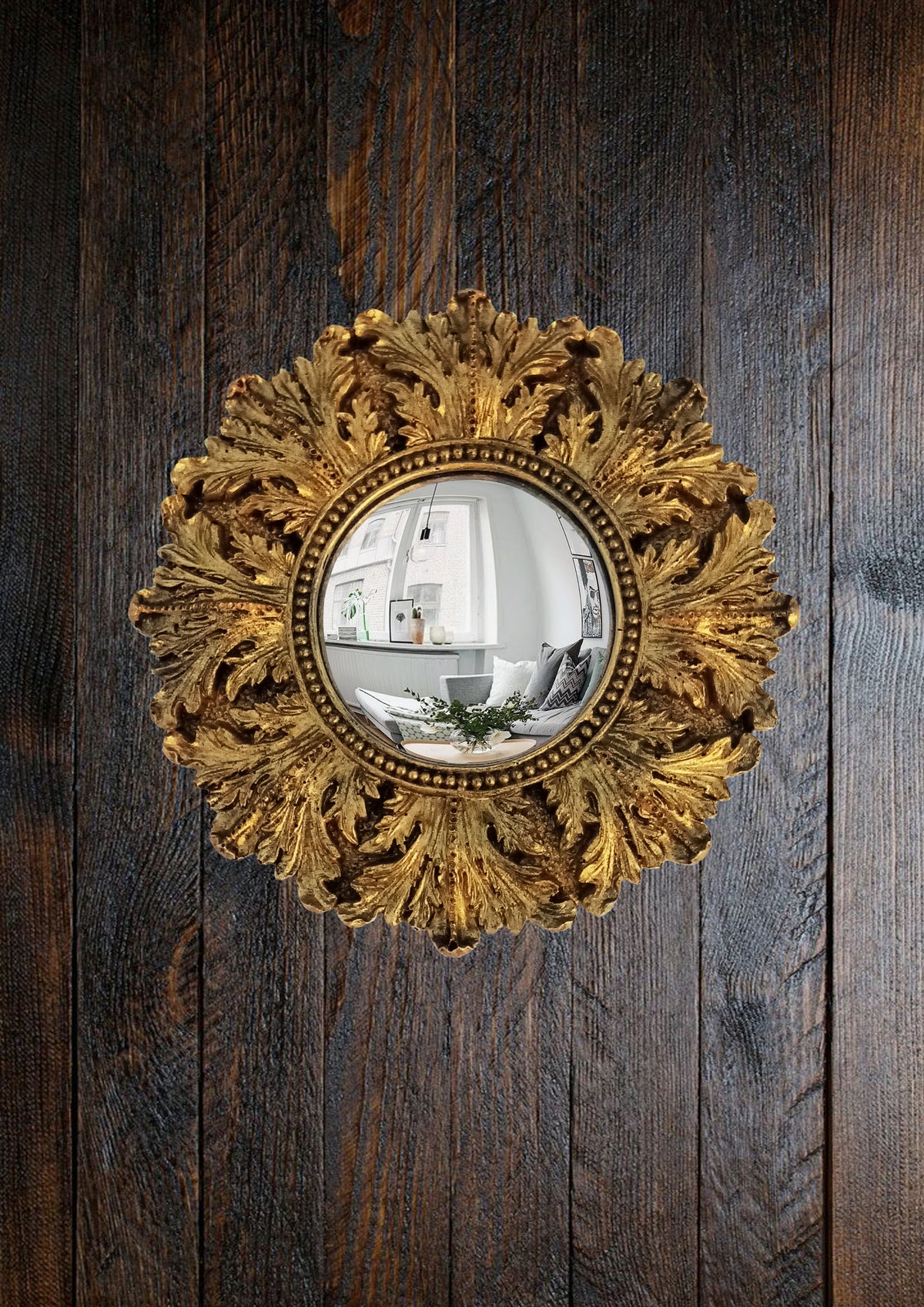 Bronze Acanthus Witch's Eye Convex Mirror — Handcrafted Mystical Wall Decor