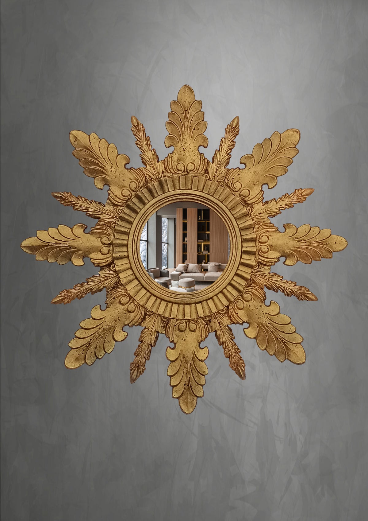 Antique Bronze Sunburst Mirror — Handcrafted Vintage Wall Decor 37 cm
