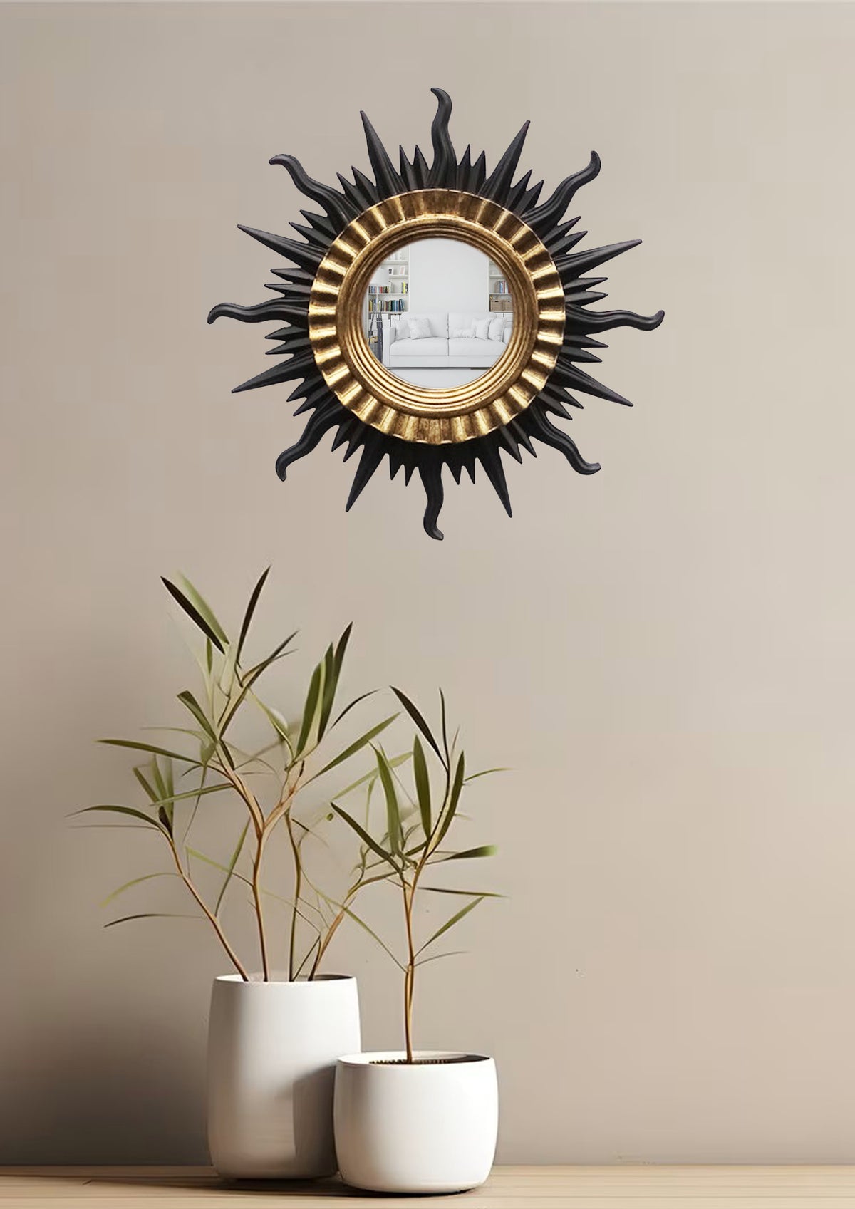 Sun Wall Mirror – Black & Gold