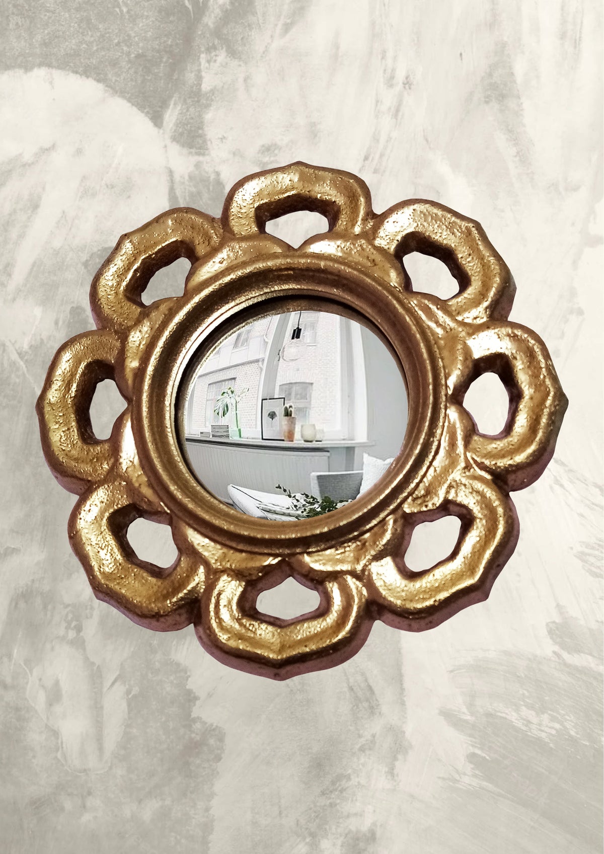 Golden Flower Witch's Eye Mirror — Handcrafted Mystical Wall Decor
