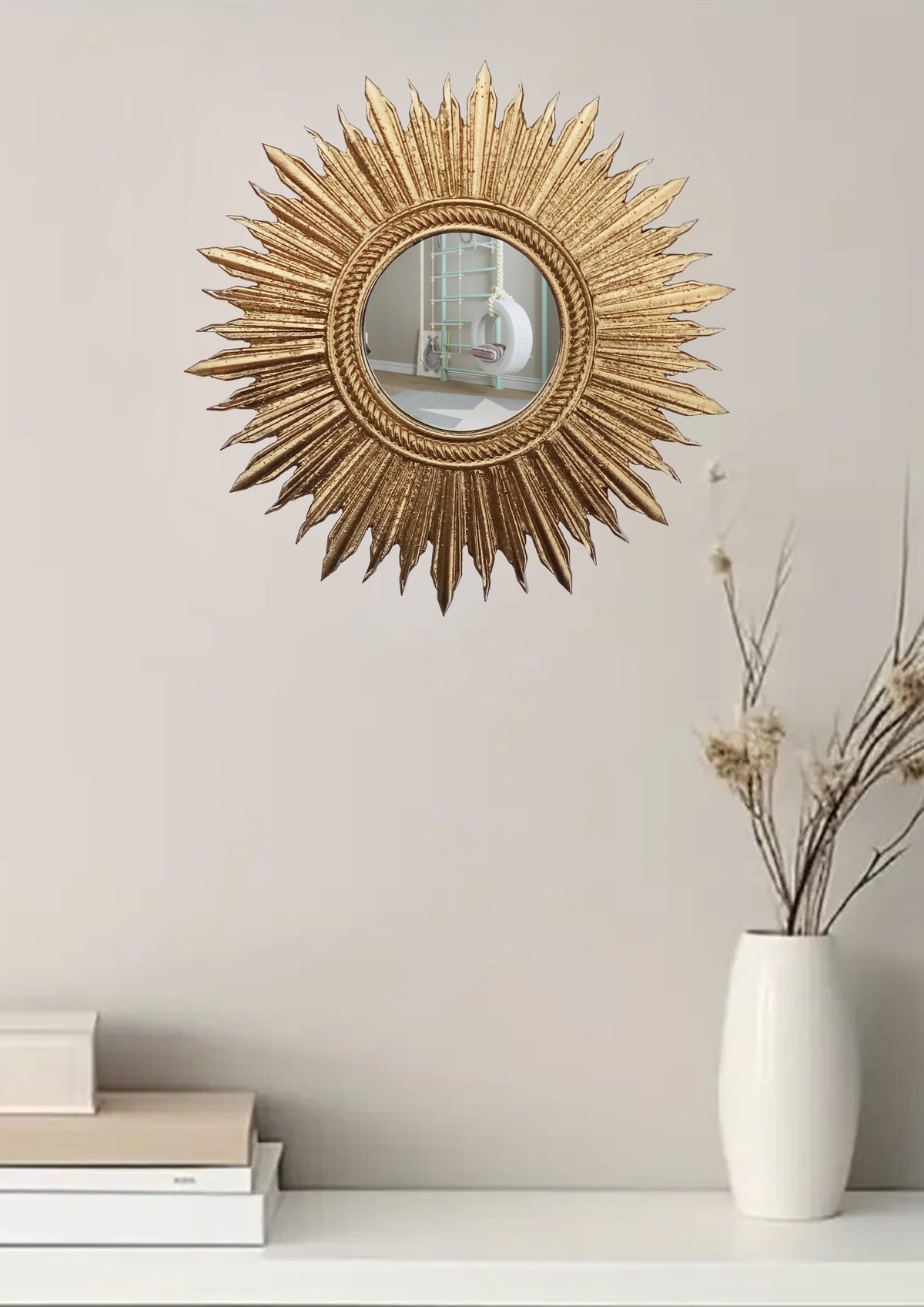 Gold Leaf Sunburst Mirror – Handmade Celestial Wall Décor