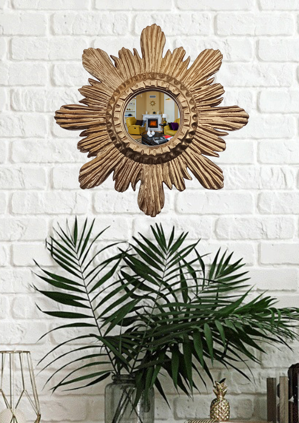 Antique Gold Sunburst Witch's Eye Mirror — Handcrafted Mystical Wall Decor
