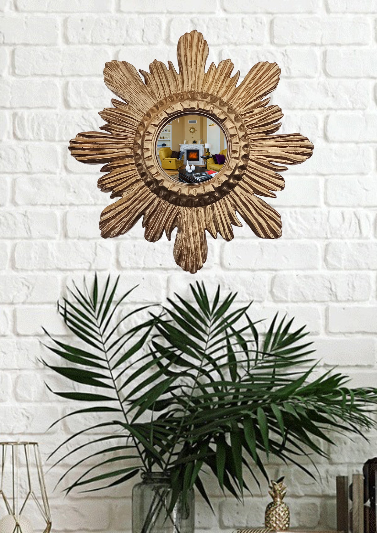 Antique Gold Sunburst Witch's Eye Mirror — Handcrafted Mystical Wall Decor