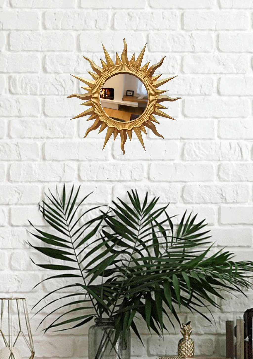 Handmade Gold Sunburst Mirror — Gold Patina Wall Decor 24.5 cm