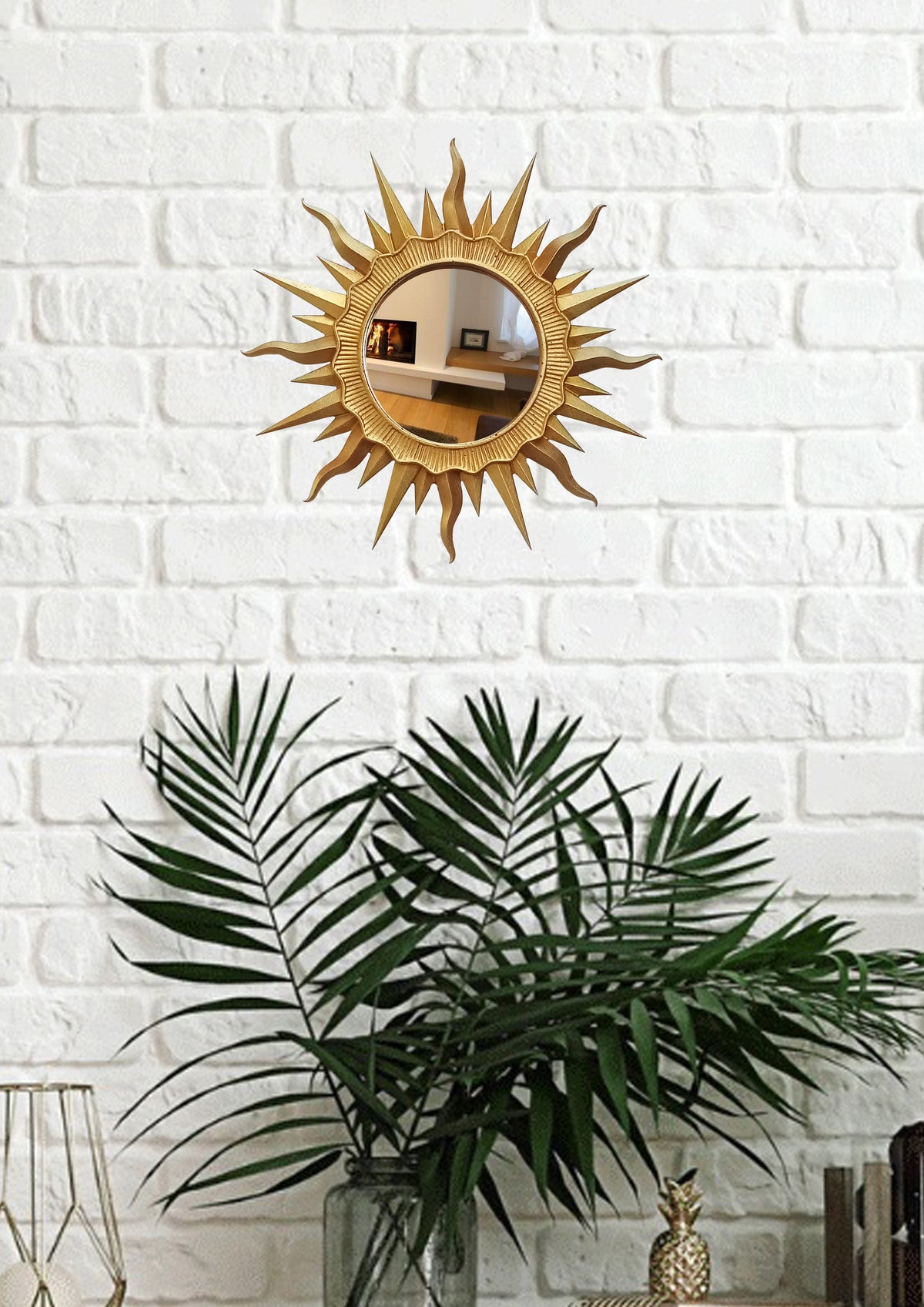 Handmade Gold Sunburst Mirror — Gold Patina Wall Decor 24.5 cm