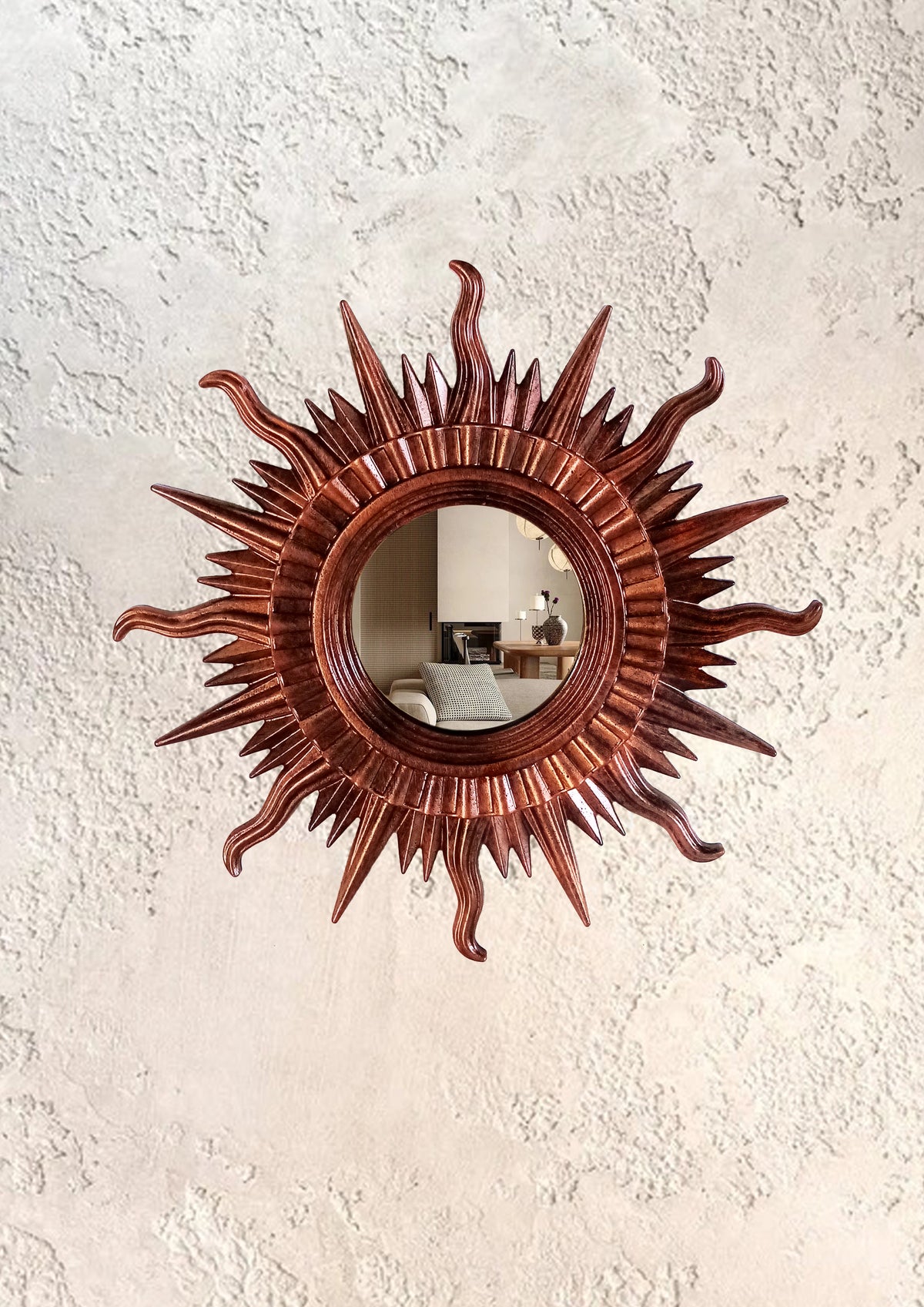 Copper bronze sunburst wall mirror handmade resin vintage