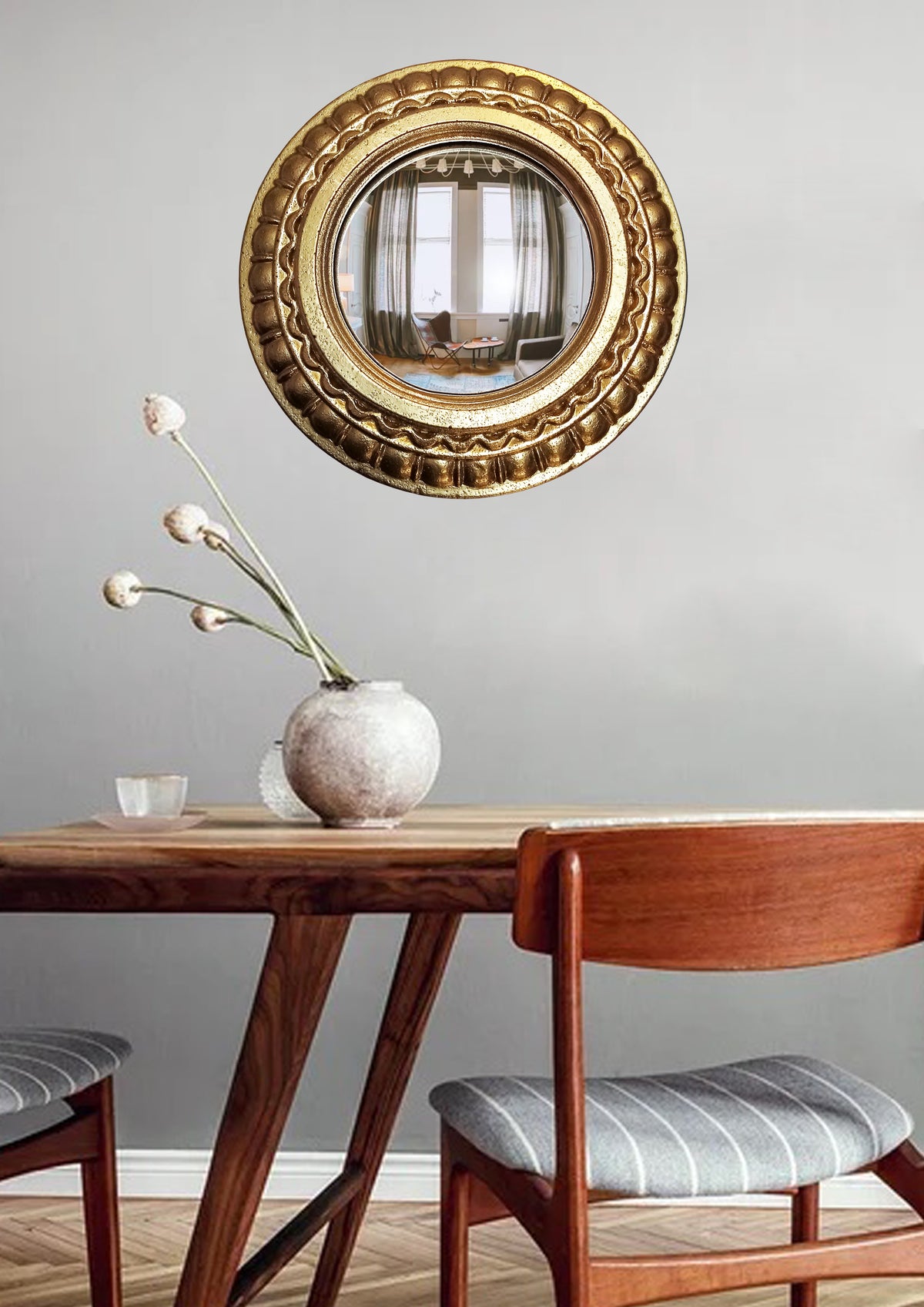 Golden Scalloped Witch's Eye Mirror — Handcrafted Mystical Wall Decor