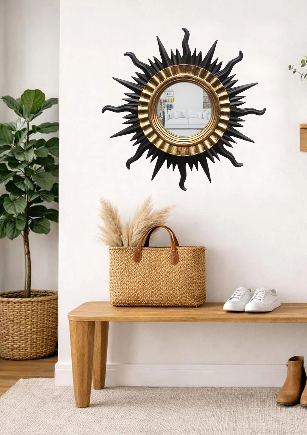 Sun Wall Mirror – Black & Gold