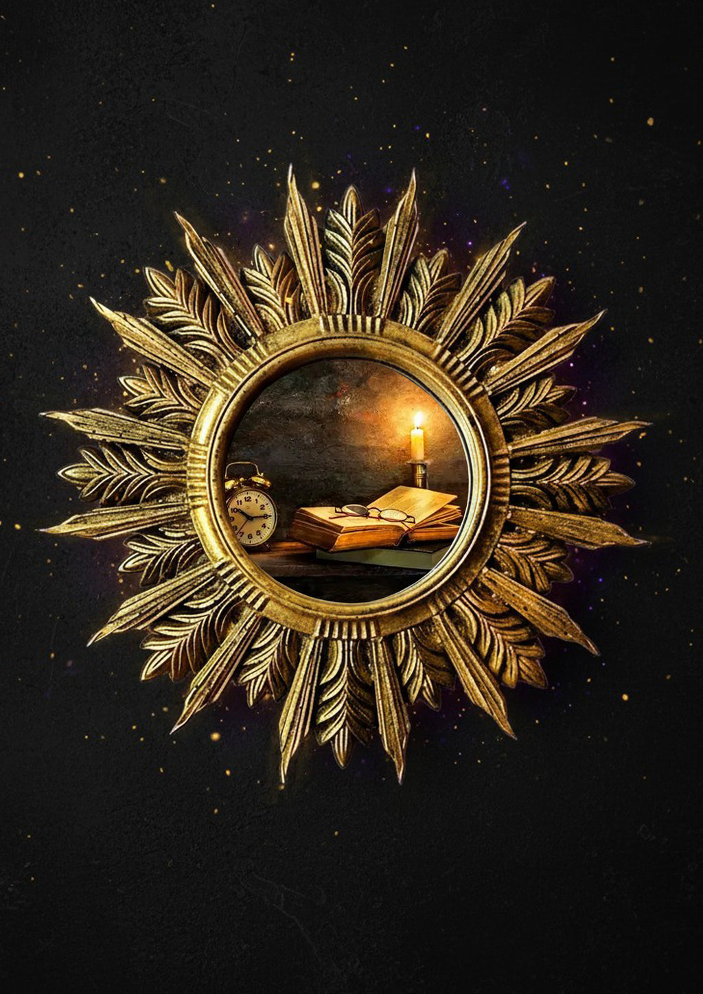 Handmade Sunburst Mirror — Antique Bronze, 27×27 cm