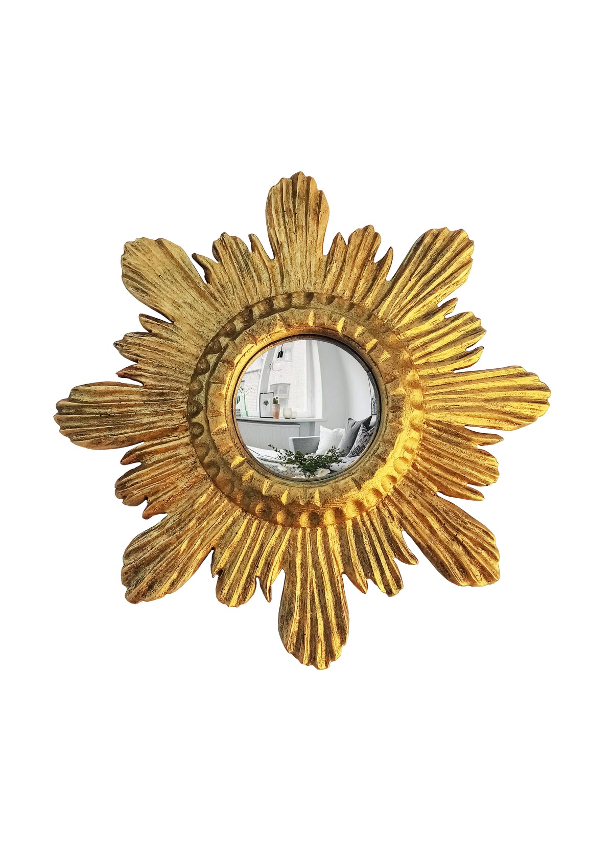 Golden Sunburst Witch's Eye Convex Mirror — Vintage Bronze Handcrafted Wall Decor