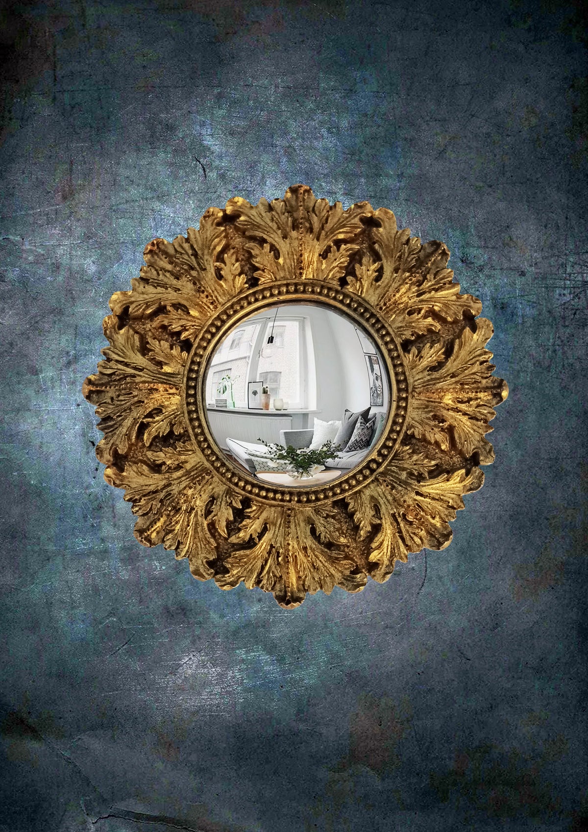 Bronze Acanthus Witch's Eye Convex Mirror – handcrafted mystical wall decor with warm bronze acanthus leaf frame