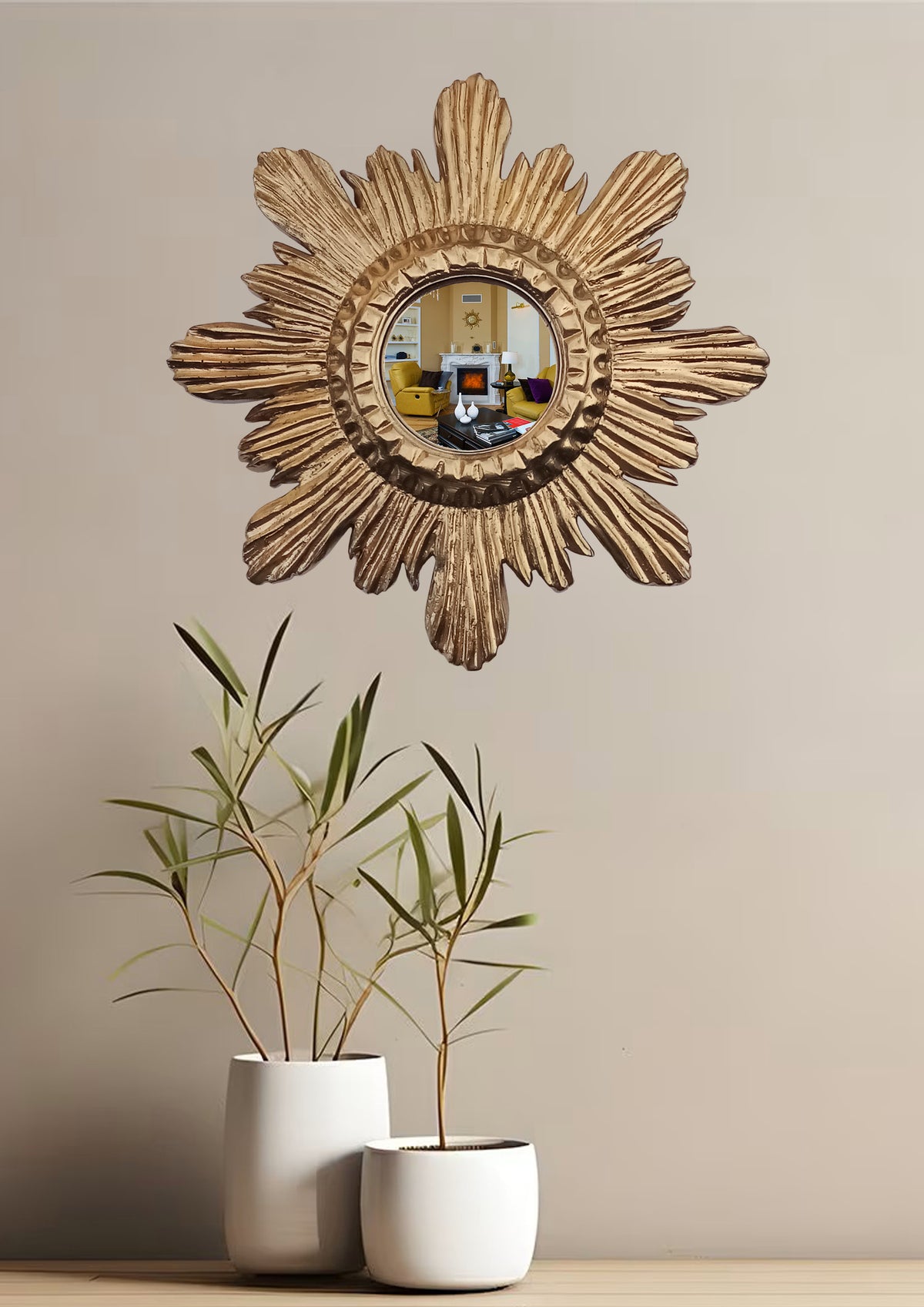 Antique Gold Sunburst Witch's Eye Mirror — Handcrafted Mystical Wall Decor
