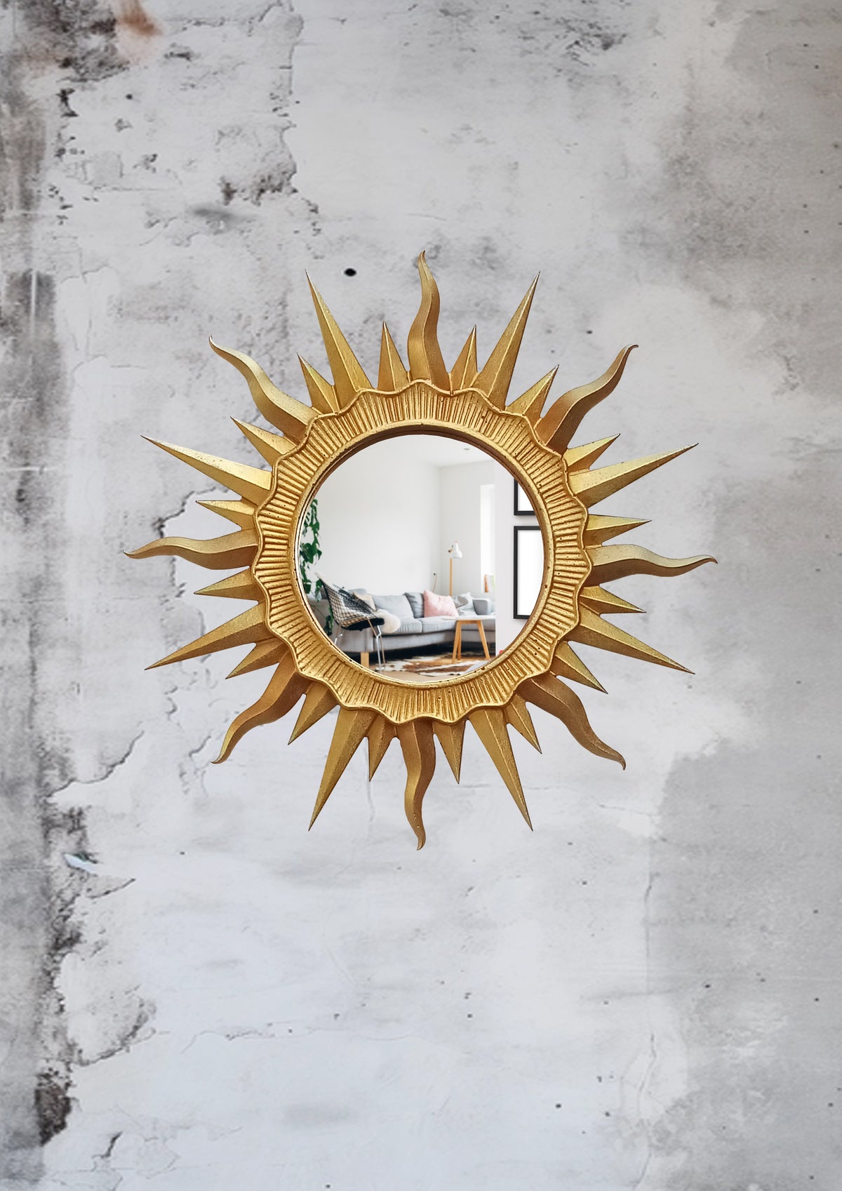 Handmade Gold Sunburst Mirror — Gold Patina Wall Decor 24.5 cm