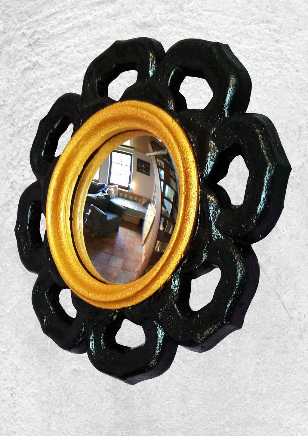 Black & Gold Witch Eye Mirror — Handcrafted Gothic Flower Wall Decor