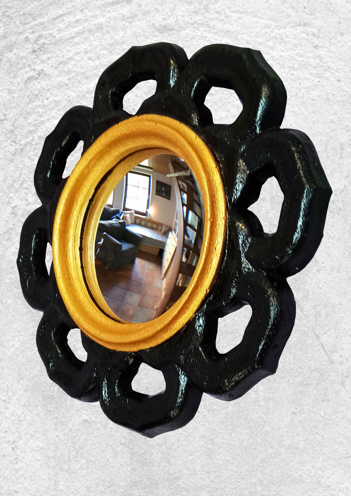 Black & Gold Witch Eye Mirror — Handcrafted Gothic Flower Wall Decor