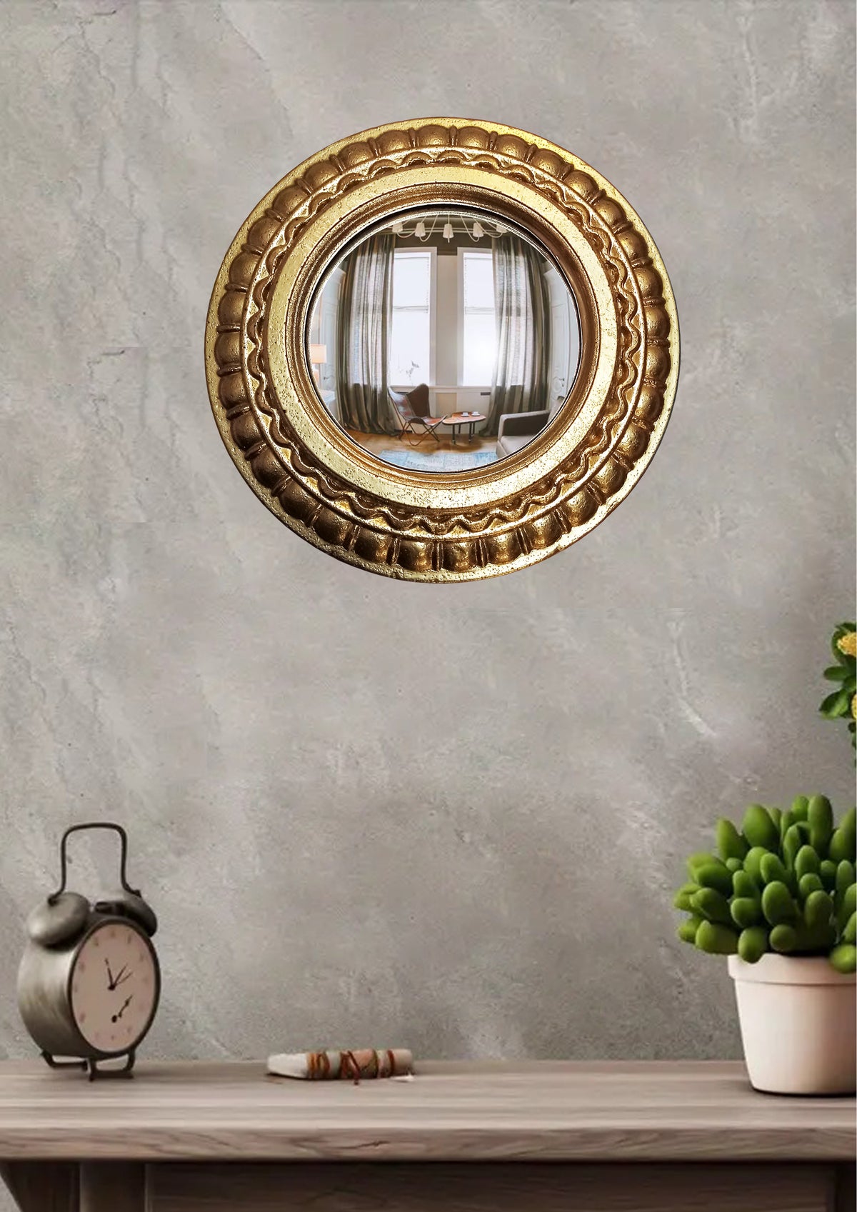 Golden Scalloped Witch's Eye Mirror — Handcrafted Mystical Wall Decor