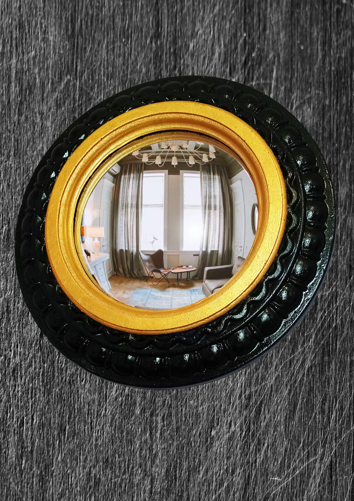 Black & Gold Witch's Eye Convex Mirror — Handcrafted Gothic Wall Decor