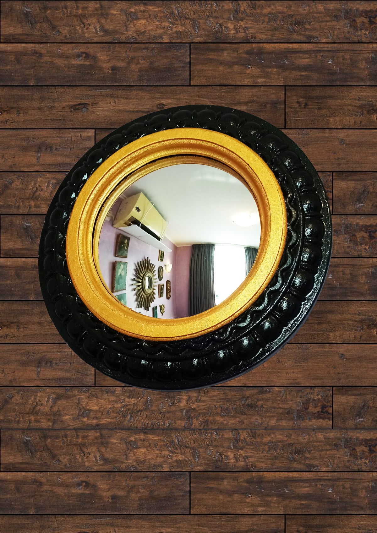 Black & Gold Witch's Eye Convex Mirror — Handcrafted Gothic Wall Decor
