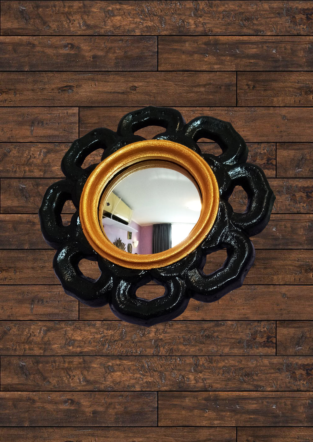 Black & Gold Witch Eye Mirror — Handcrafted Gothic Flower Wall Decor