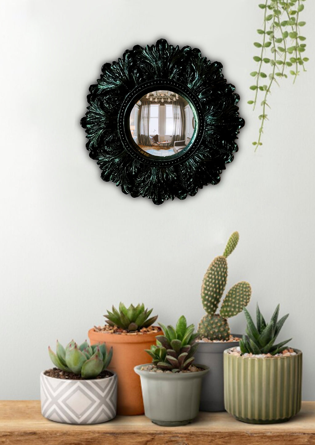 Black Witch's Eye Convex Mirror — Handmade Gothic Wall Decor