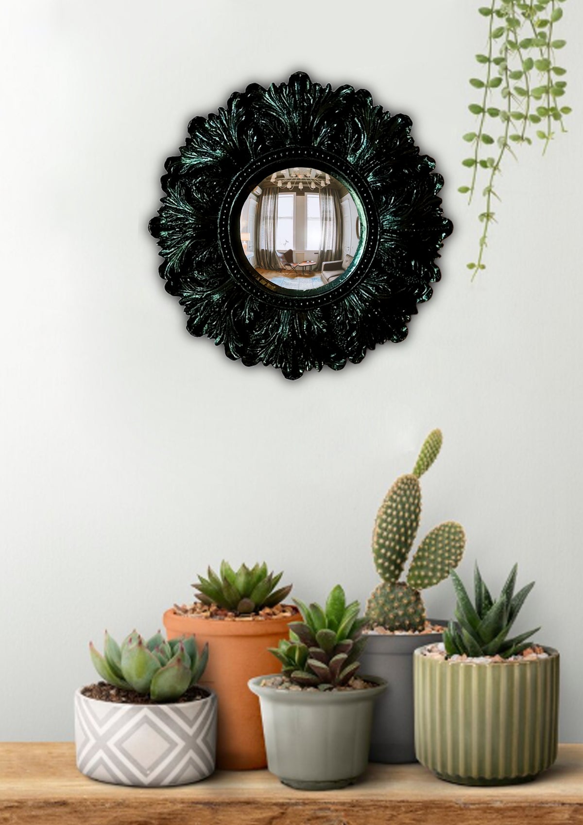 Black Witch's Eye Convex Mirror — Handmade Gothic Wall Decor