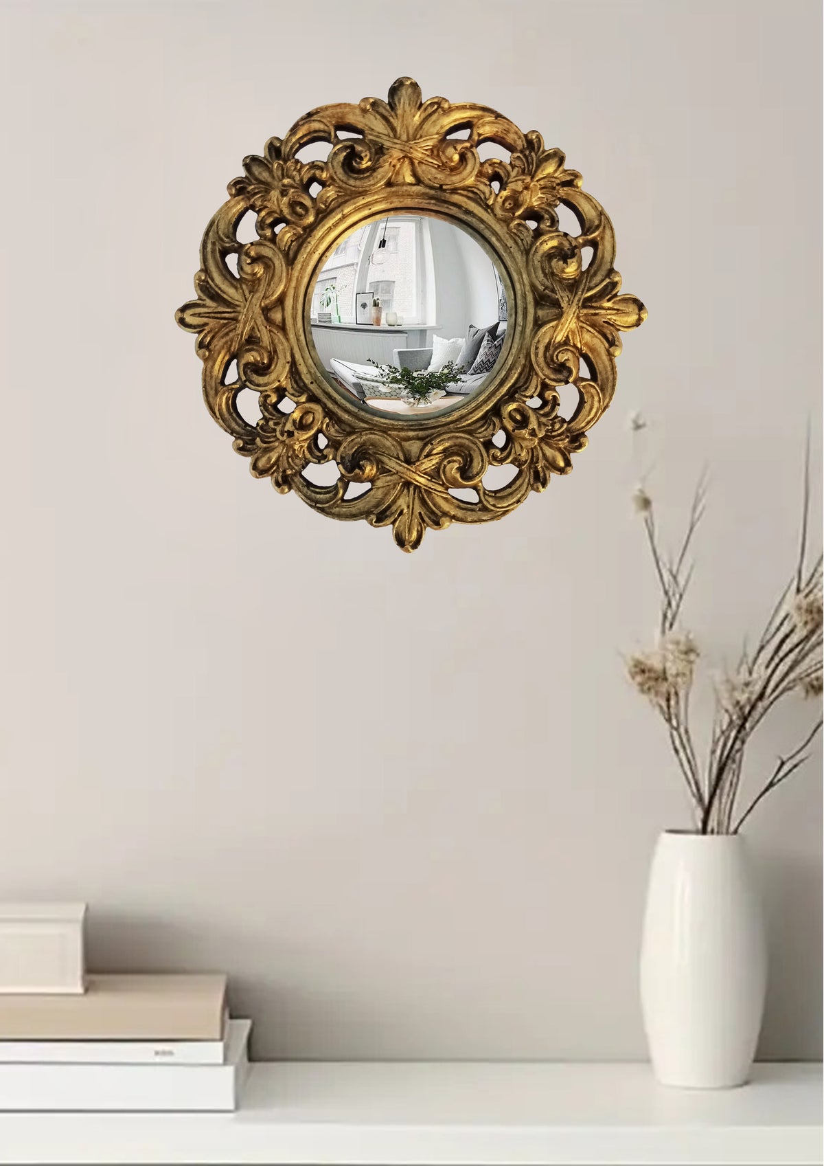 Bronze Baroque Witch's Eye Convex Mirror — Handcrafted Mystical Wall Decor