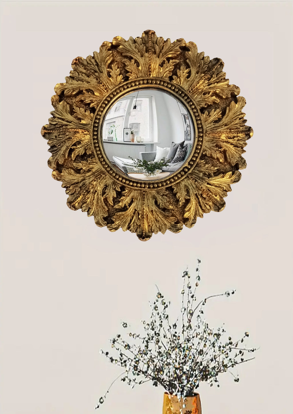 Bronze Acanthus Witch's Eye Convex Mirror — Handcrafted Mystical Wall Decor