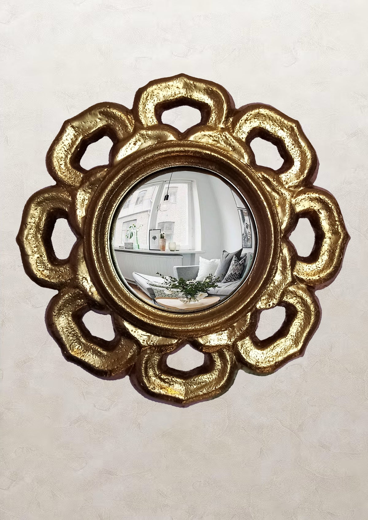 Golden Flower Witch's Eye Mirror — Handcrafted Mystical Wall Decor