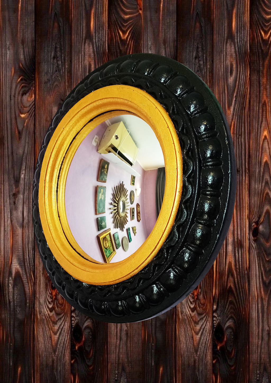 Black & Gold Witch's Eye Convex Mirror — Handcrafted Gothic Wall Decor