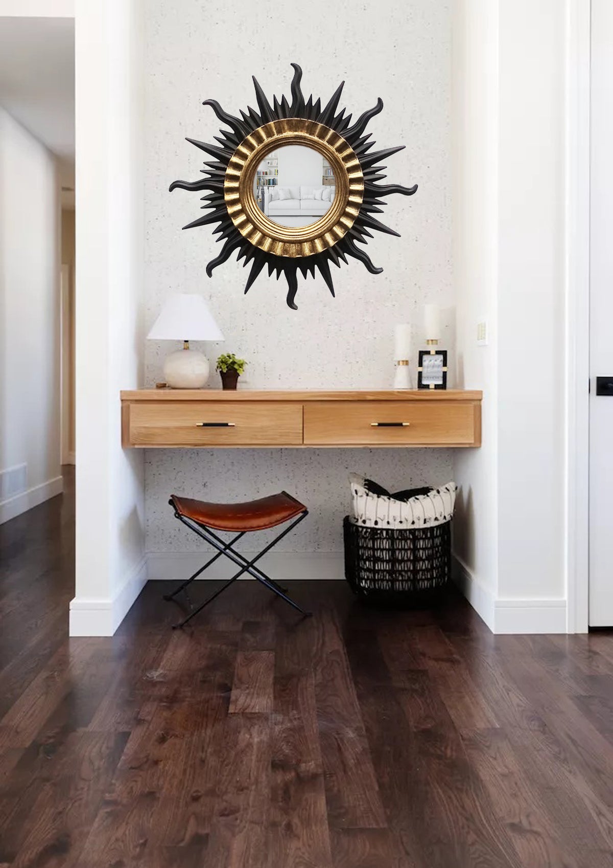 Sun Wall Mirror – Black & Gold