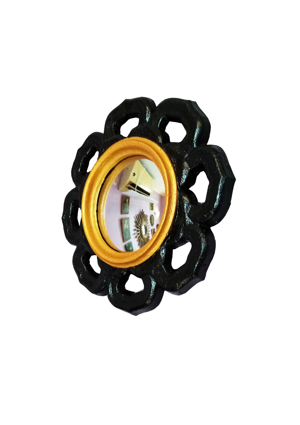 Black & Gold Witch Eye Mirror — Handcrafted Gothic Flower Wall Decor