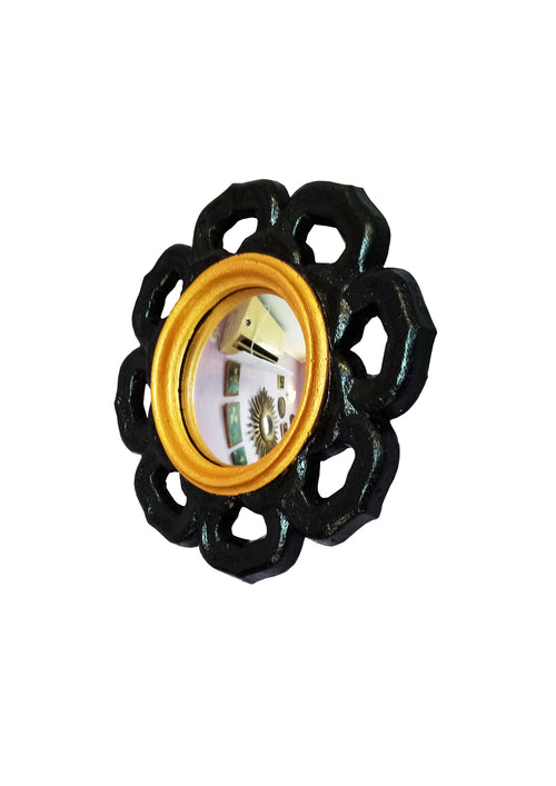 Black & Gold Witch Eye Mirror — Handcrafted Gothic Flower Wall Decor