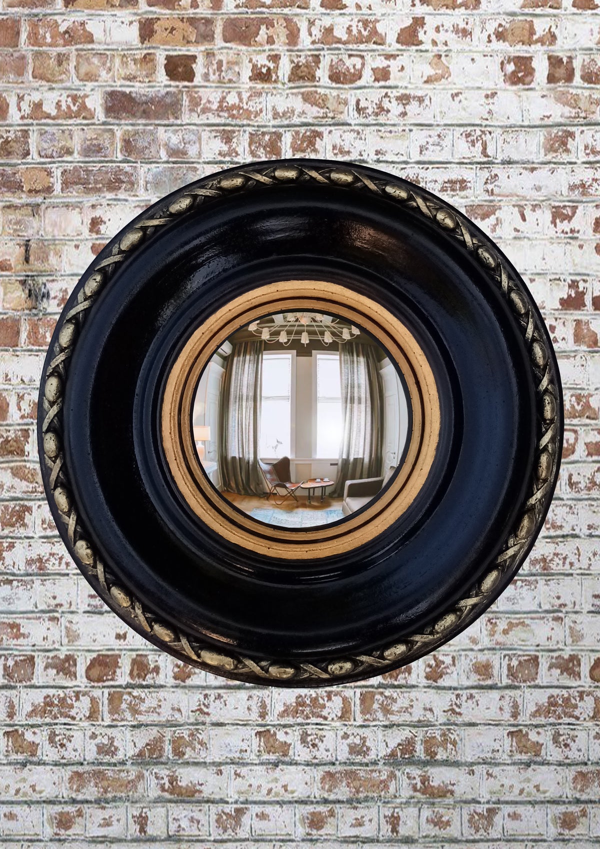 Black & Gold Regency Witch Eye Convex Mirror — Handcrafted Gothic Wall Decor