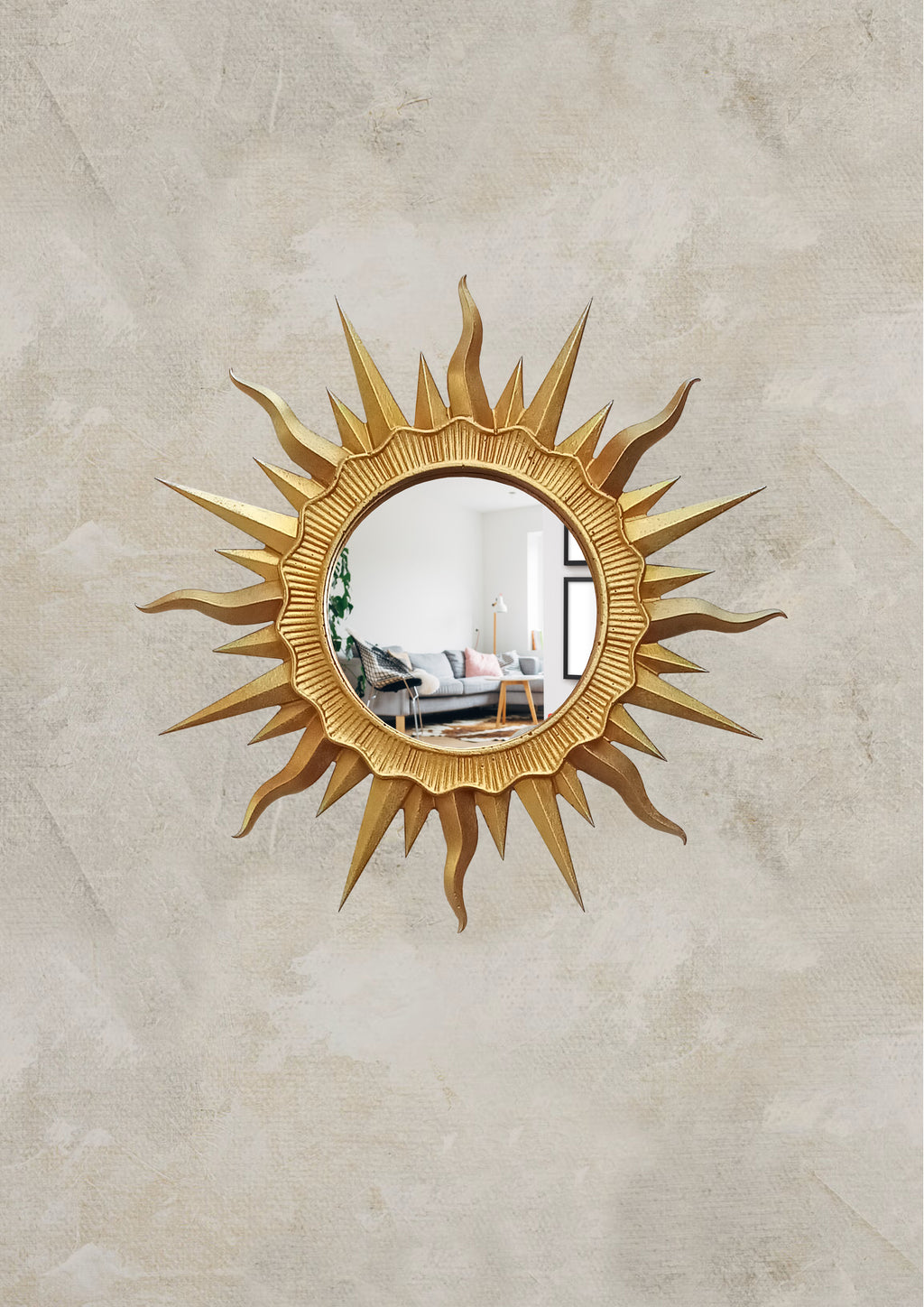 Handmade Gold Sunburst Mirror — Gold Patina Wall Decor 24.5 cm