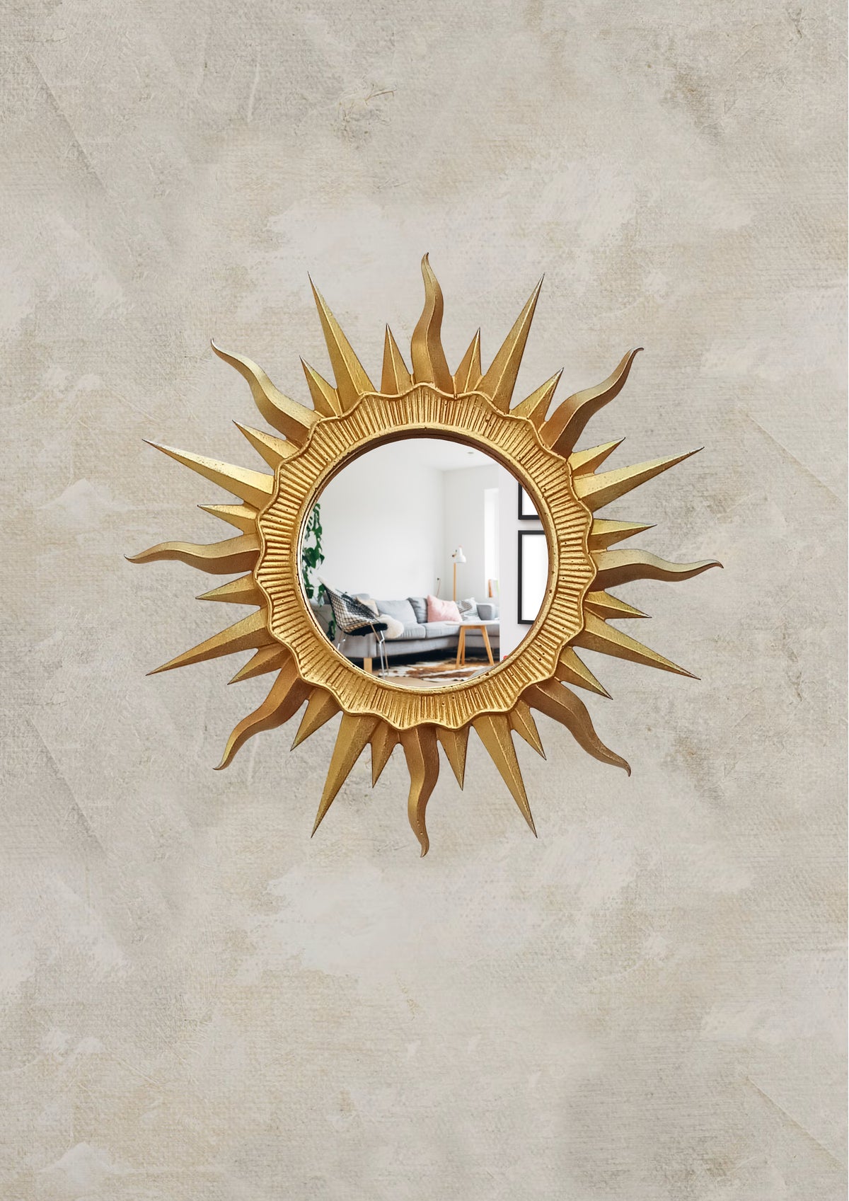 Handmade Gold Sunburst Mirror — Gold Patina Wall Decor 24.5 cm