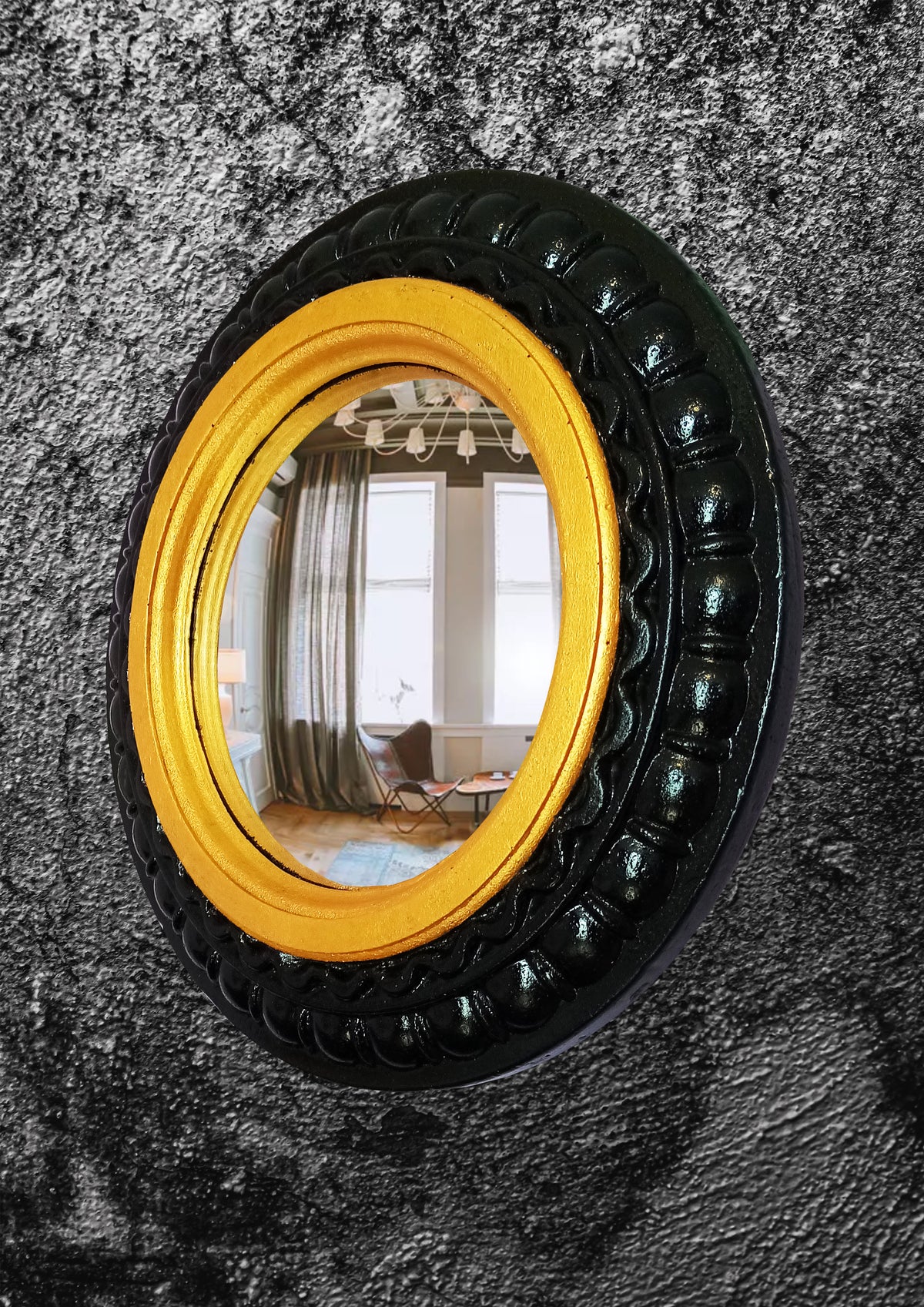 Black & Gold Witch's Eye Convex Mirror — Handcrafted Gothic Wall Decor