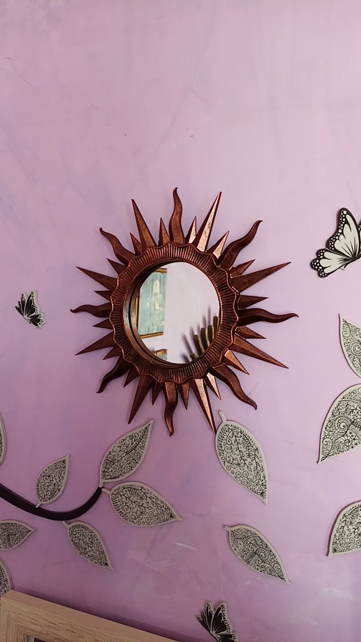 Handmade Copper Patina Sunburst Mirror — Vintage Wall Decor 24.5 cm